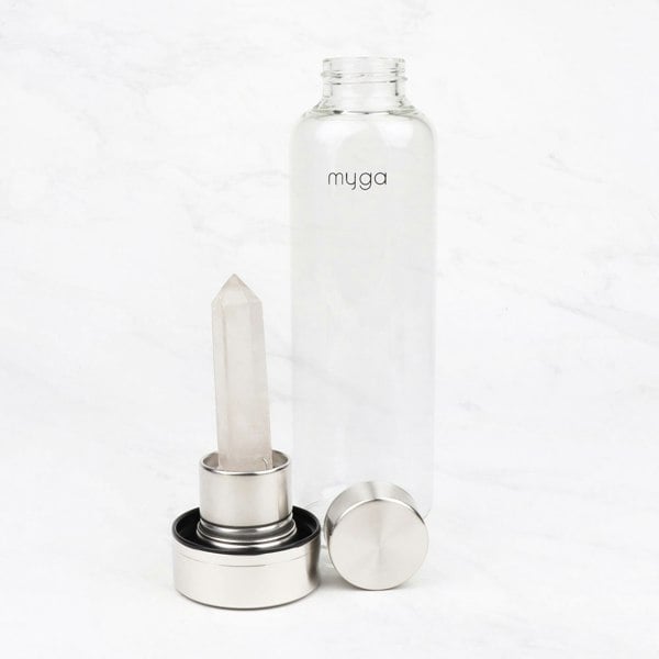 Myga Clear Quartz Crystal Glass Water Bottle