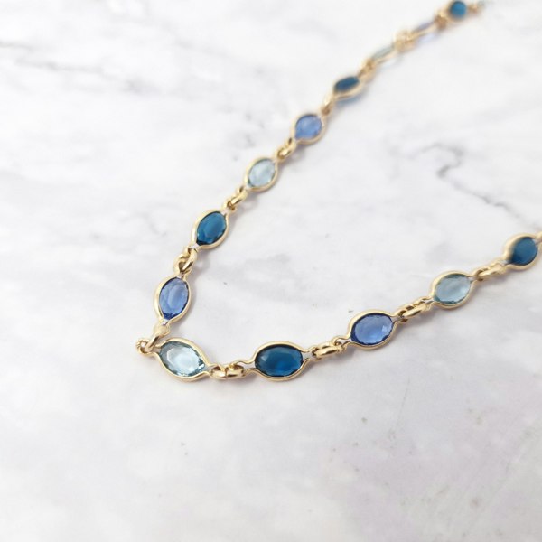 Harfi 18ct Gold Plated Blue Multi Gemstone Crystal Necklace