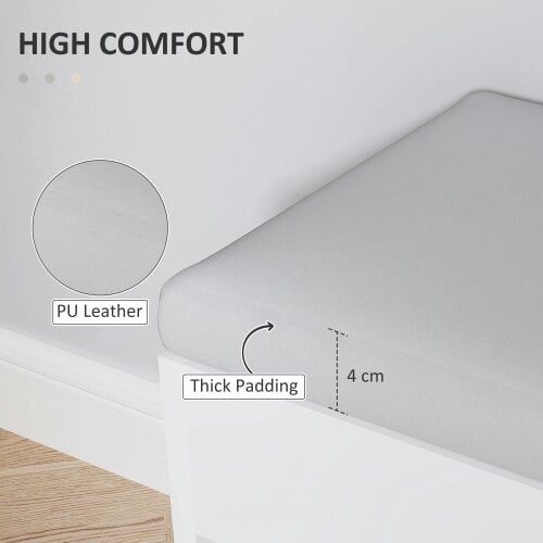 Wyld Haus Zima Wooden White Shoe Storage Bench With Hidden Compartment And Grey Padded Seat