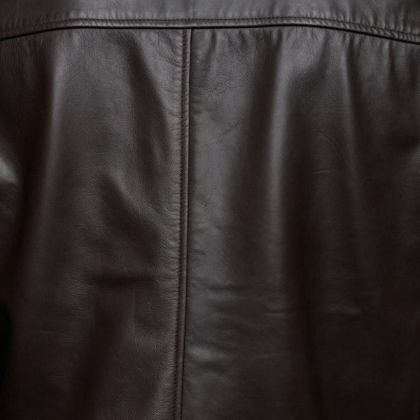 Barneys Originals Men's Brown Leather Patch-Pocket Harrington Jacket