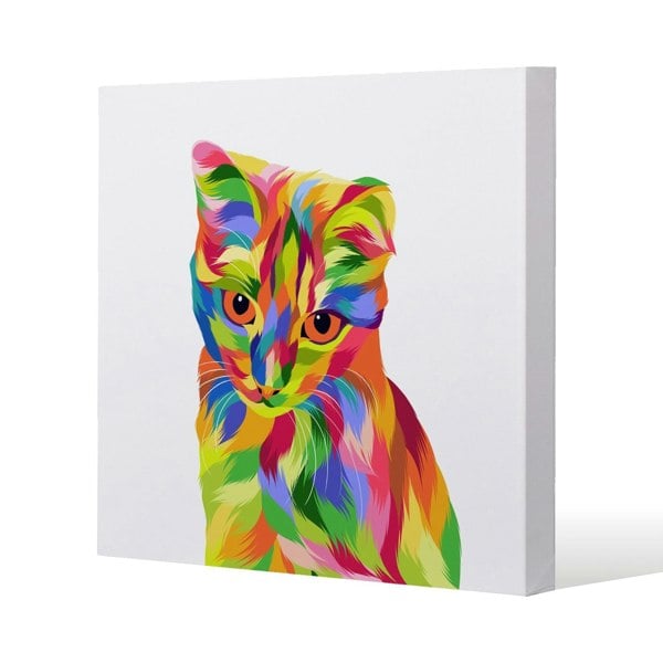 Benjamin Tate Design Animal Cat Illustration Pop Art Slim Style Canvas Print  40x40cm , 15mm Slim Real wood.