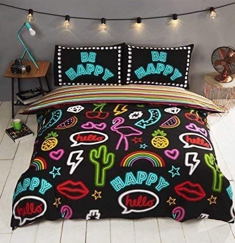 HomeSpace Direct Neon Signs Duvet Cover Set