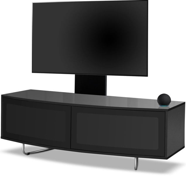 Centurion Supports Caru Gloss Black Beam-Thru Remote Friendly Super-Contemporary "D" Shape Design 32"-65" LED/OLED/LCD TV Cabinet with Mounting Arm