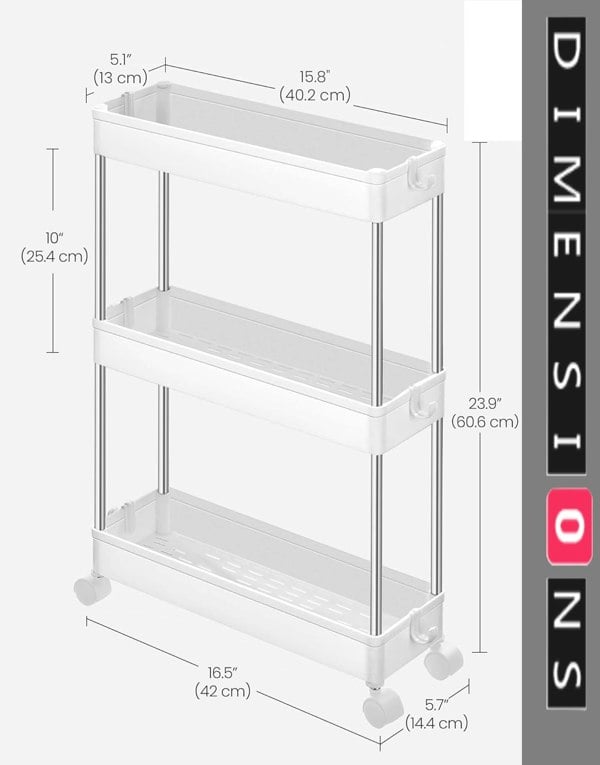 Modcraft 3-Tier Slim Storage Trolley with Wheels – Rolling Utility Cart for Kitchen, Bathroom