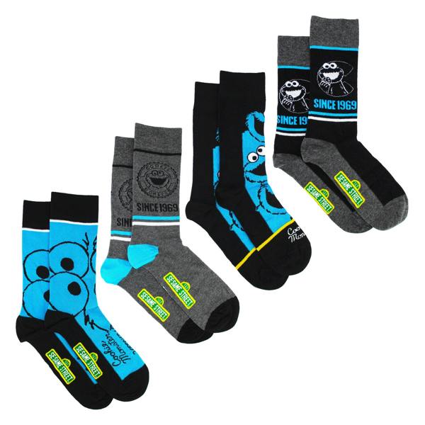Cookie Monster 4 Pairs Mens Cotton Novelty Socks - Cookie Monster Pattern Comfortable Socks