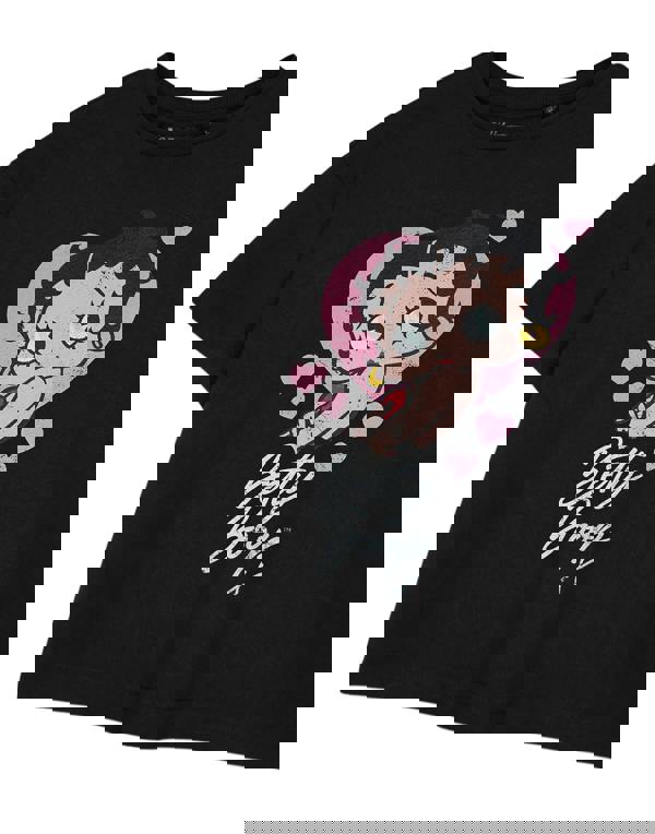 Betty Boop Womens Black Heart Cropped Short Sleeved T-Shirt