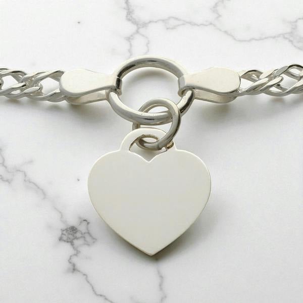 Love Silver Sterling Silver Heart and Birthstone Double Curb Bracelet With Optional Engraving