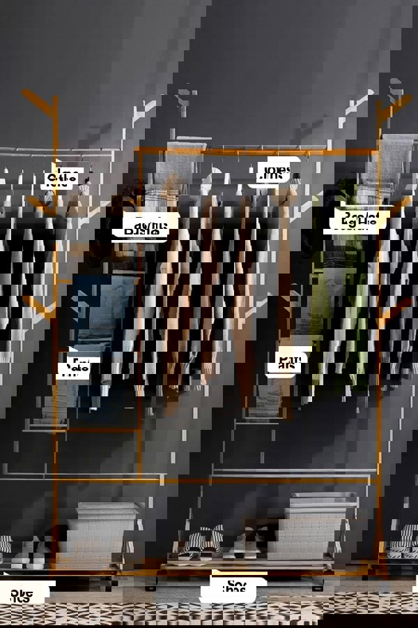 Living and Home Stylish Bamboo Clothes Rack with Bottom Shelf Versatile Shoe and Clothing Organizer