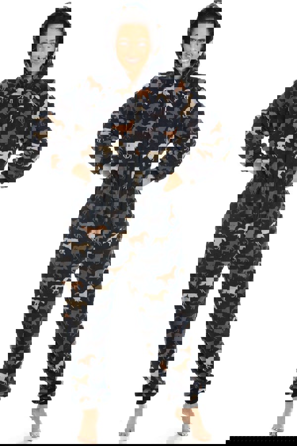 Camille Womens Supersoft Fleece Horse Print All In One