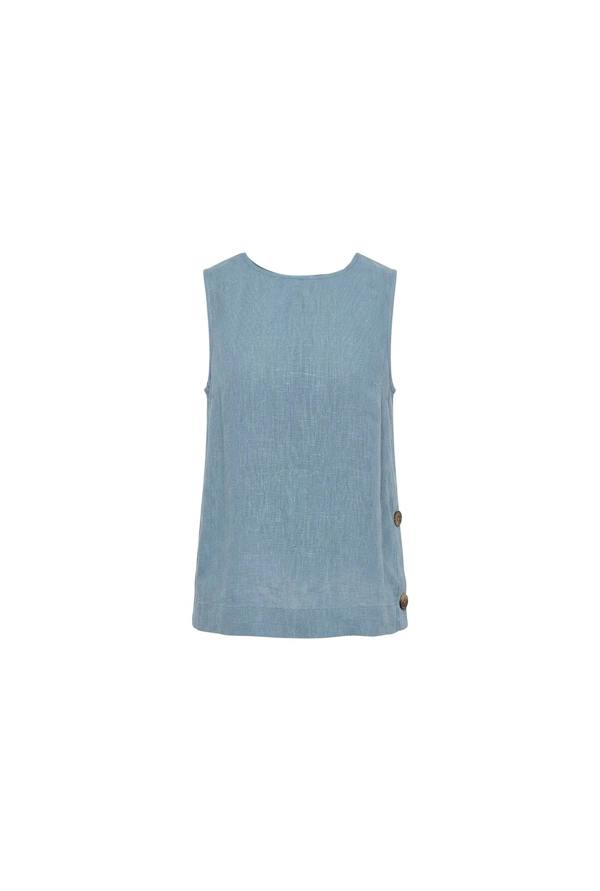 James Lakeland Denim Blue Linen Sleeveless Top