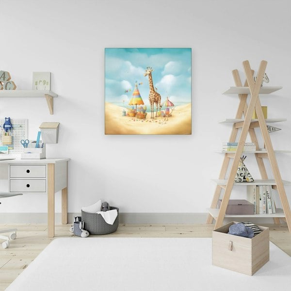 Warren Reed Giraffe On A Beach Holiday Canvas