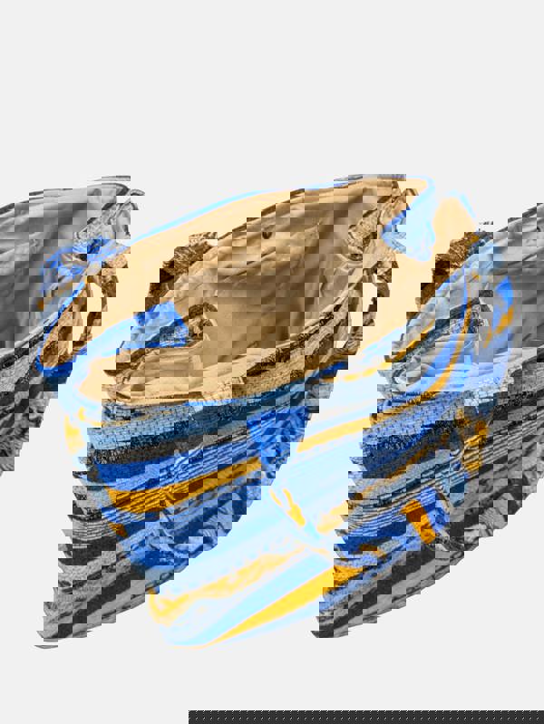 Berber Leather The Nador Large Expandable Fabric Tote in Blue and Yellow