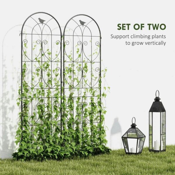 Set of 2 Garden Trellis, Metal Fence Panels for Climbing Outdoor Plants, Flowers, 180 x 50cm