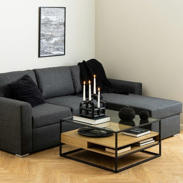 Furniture To Go Randolf Square Coffee Table with 2 Shelves in Black and Oak