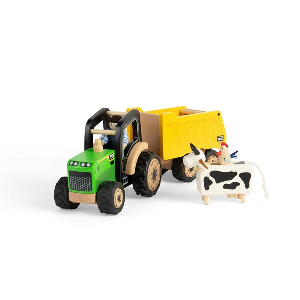 Tidlo Wooden Country Tractor And Trailer Toy With Working Rear Door