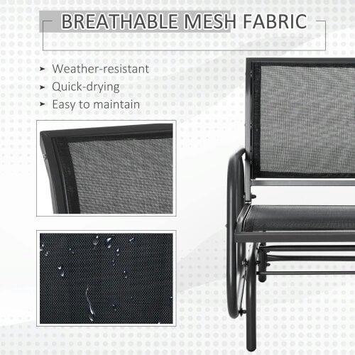 Bobobiy Outdoor Garden Glider Chair, Metal Frame Single Armchair Swing Seater with Breath Mesh Fabric Seat, Curved Backrest, Armrests, Dark Grey