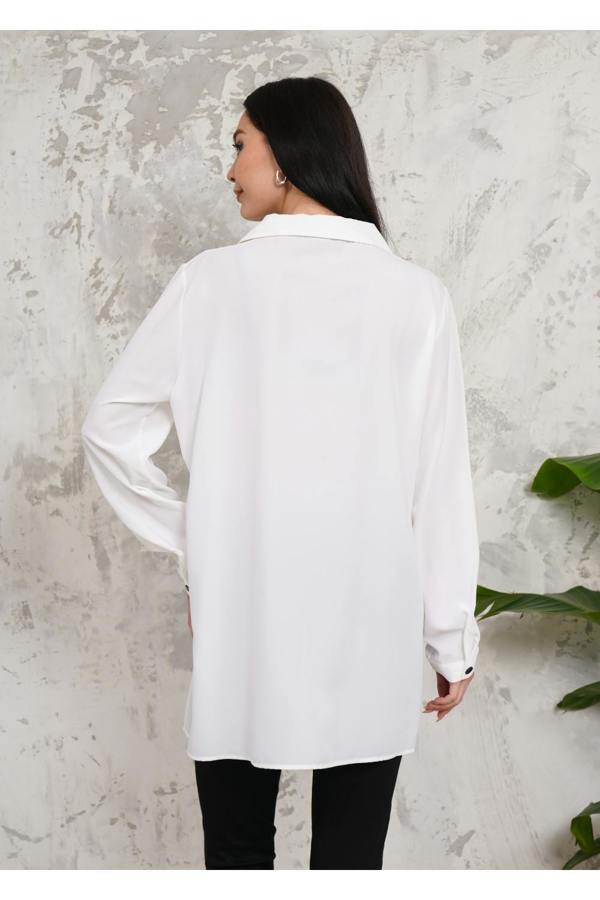 Hoxton Gal Oversized Long Sleeves Button Detailed Tunic in White
