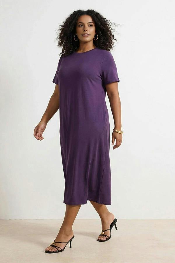 WOVCOR Midi 100% Cotton Knitted T-shirt Dress
