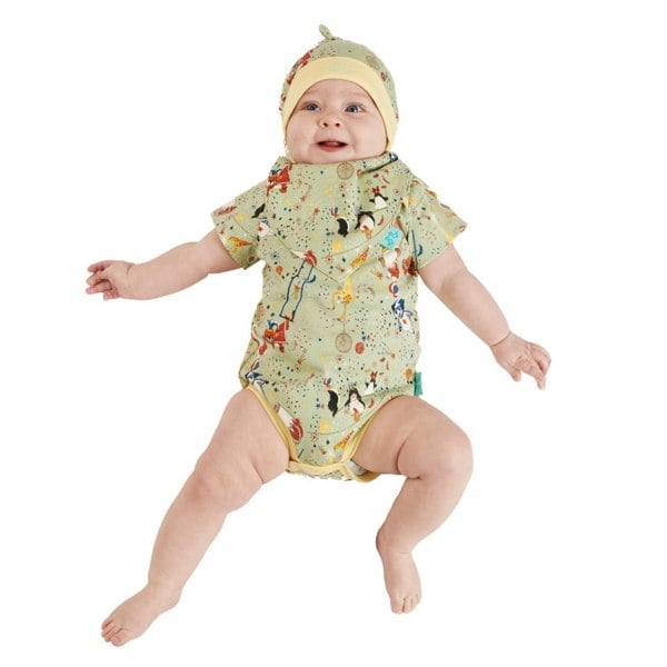 Luca and Rosa Showman Print Green & Yellow Baby Vest Set