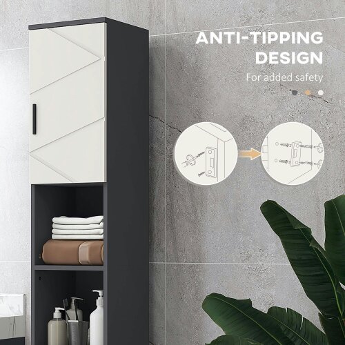 Wyld Haus Nomalo Tall Minimalist Bathroom Storage Cabinet With Line Embossed Front And Adjustable Shelves Grey