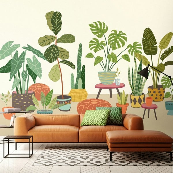 Origin Murals Houseplant Pots Wall Mural - Natural