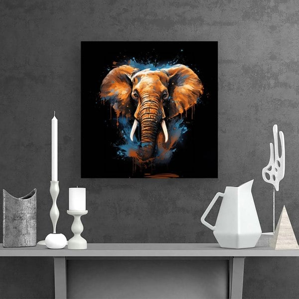 Warren Reed Splashart Elephant Blue Canvas