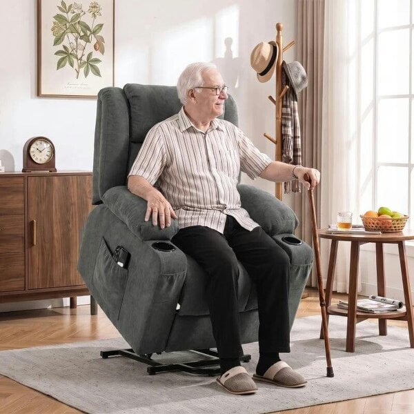 Dual Motor Recliner Chair, 55° Electric Lift Chair for Elderly, Recliner Armchair with Massage and Heat, Dark Grey - Dark Grey