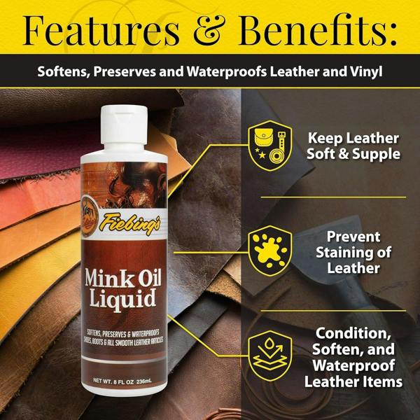 Fiebing's Mink Oil Liquid - Deep Conditioning & Weather Protection for Leather 8oz