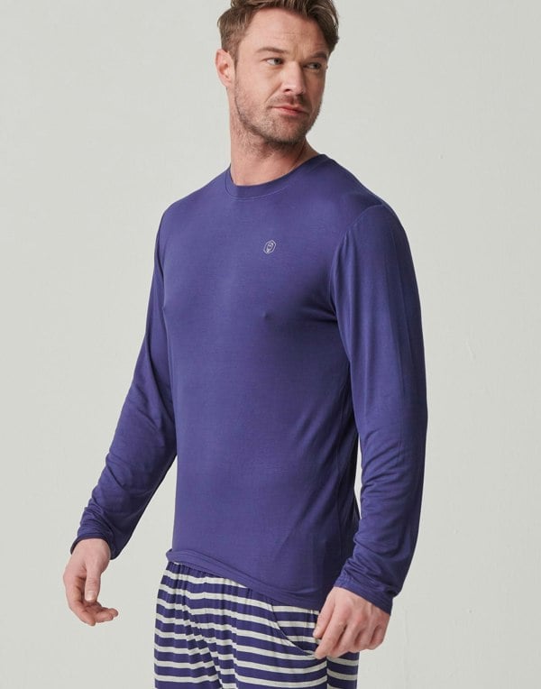 Two-pack Men's Bamboo Long Sleeve T-Shirts – Navy & Grey Marl - British Boxers