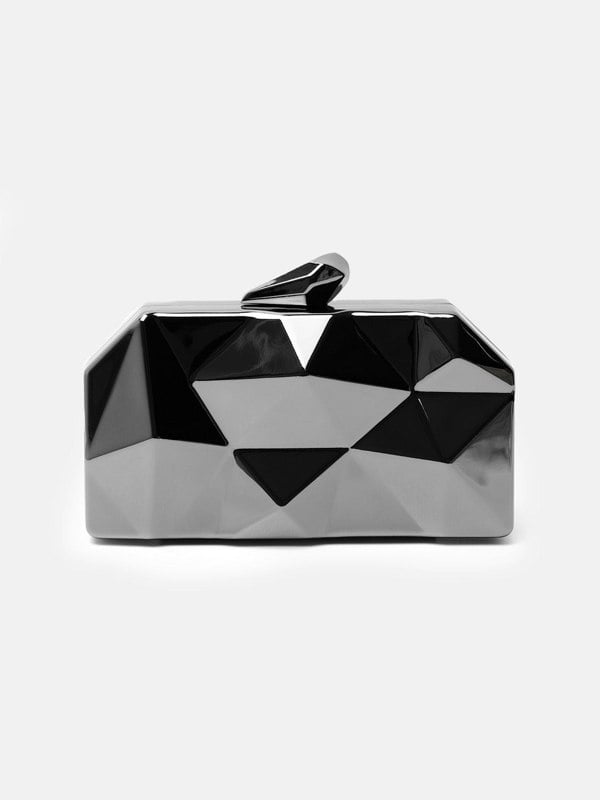 Where's That From Melanie Geometric Pattern Clutch Bag in Black