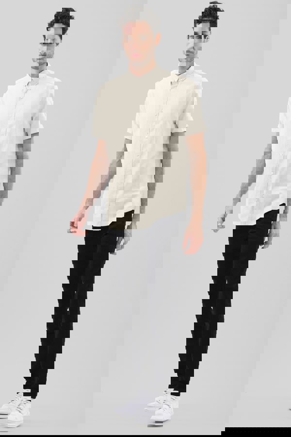 ENORSIA Solid Linen Blend Short Sleeve Shirt