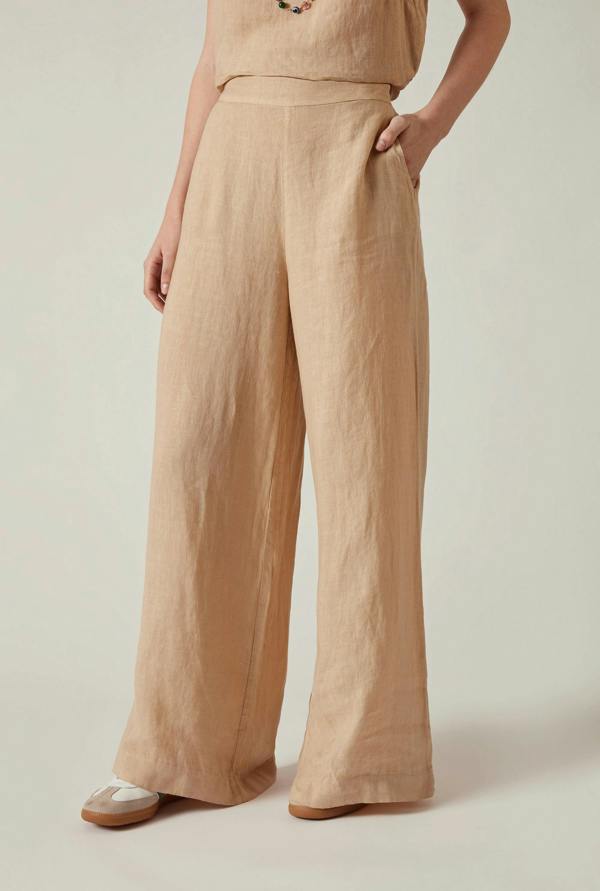 James Lakeland Sand Linen Wide-Leg Trousers