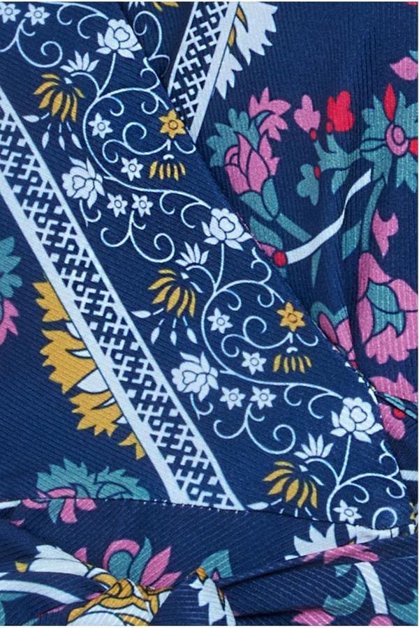 Floral Print Wrap Midi With Flutter Sleeves - Navy Print DR3440