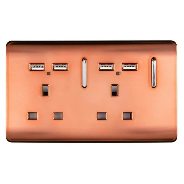 Trendi Switch 2 Gang 4 Port USB 2100mA Plug Socket in Copper