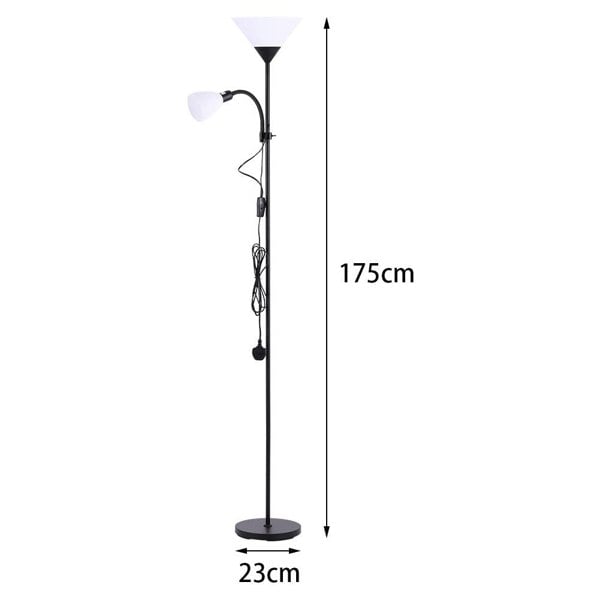 Torchiere Double Heads Floor Lamp Adjustable Reading Light Silver/Grey Lighting Living and Home