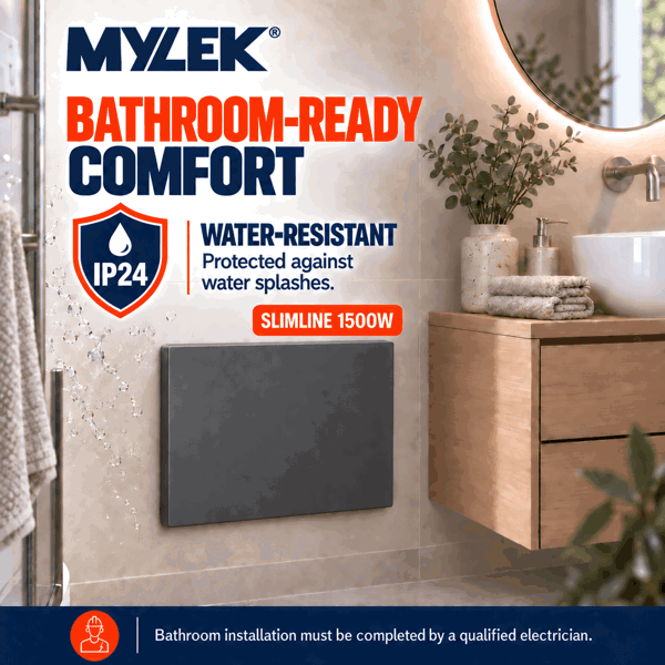 MYLEK Electric Radiator Panel Heater Grey WIFI Smart APP Eco 1500W Bathroom Safe Wall Mounted Timer Thermostat