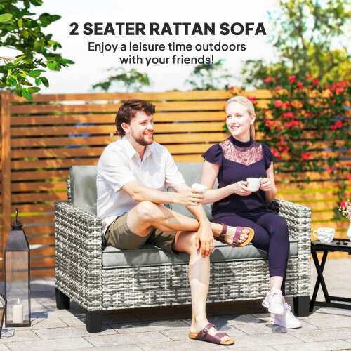 Wyld Haus Kalazi Rattan Light Grey 2 Seater Outdoor Sofa With Cushions