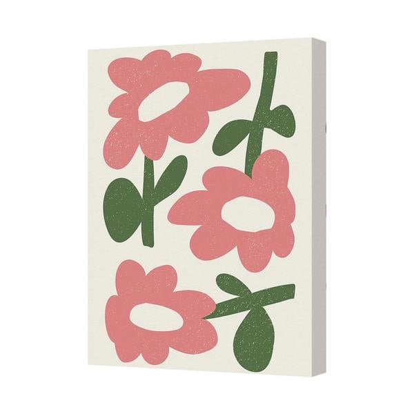 Benjamin Tate Design Contemporary Pink Floral Canvas Art Print With Green Leaves Made In UK