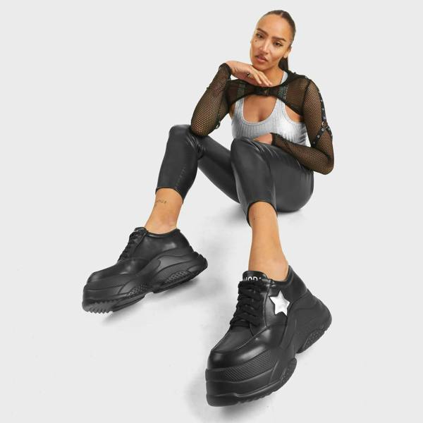 Lamoda Venus Black PU Flats Chic Slip-On Stylish Comfortable Women Shoes