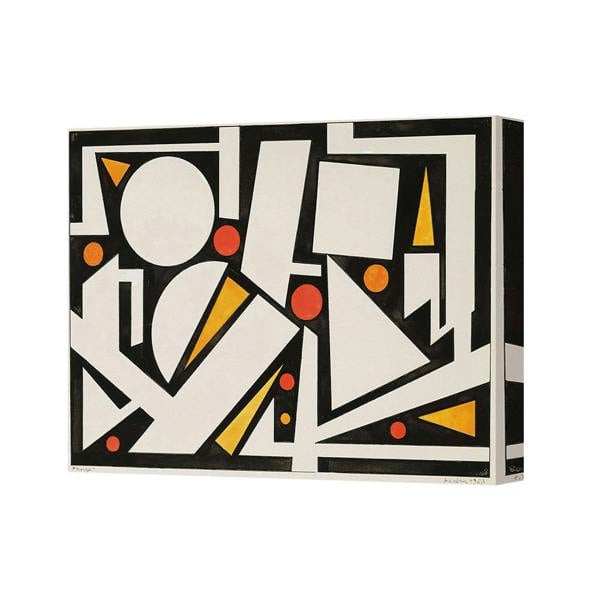 Benjamin Tate Design Mondrian Style Abstract Geometric Canvas Wall Art Black White Yellow Red Dots