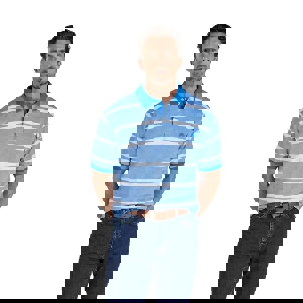 Raging Bull Mens Stripe Birdseye Pique Two Tone Polo Shirt - Electric Blue - 