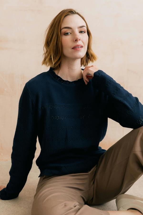 Rosie Pointelle Detail Jumper Navy