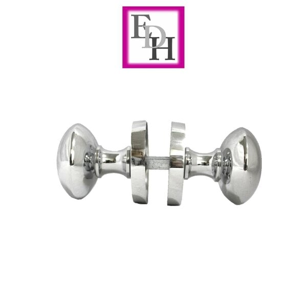 EDH Door Hardware Polished Chrome Round Door Knob Set Including Tubular Latch - Victorian Style