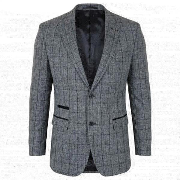 TruClothing IM11 - Men's Check Slim Fit Two-Button Blazer - Charcoal