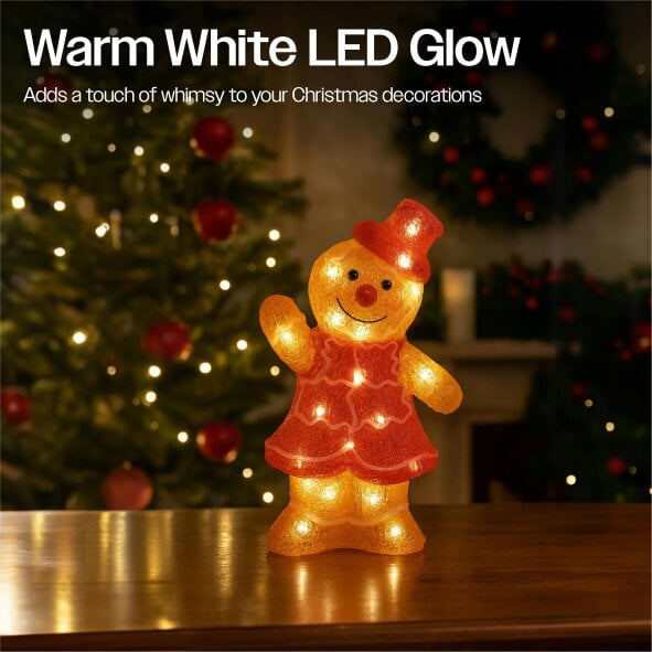 Scotts of Stow Xmas Haus 30cm Acrylic Festive Christmas LED Gingerbread Women Battery Operated