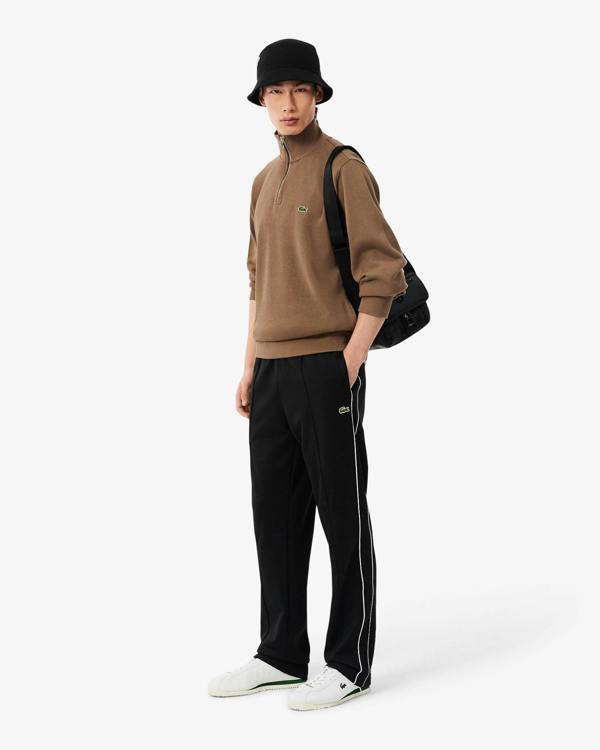 Lacoste Mens Zippered Stand - Up Collar Cotton Sweatshirt - Cookie SIX | CHO | Designer Mens Half Zip Sweatshirts