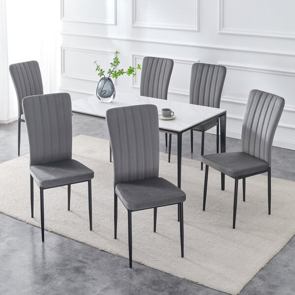 Set of 6 Velvet Effect Dining Chairs Plush Padded Upholstered Accent Chair Elle