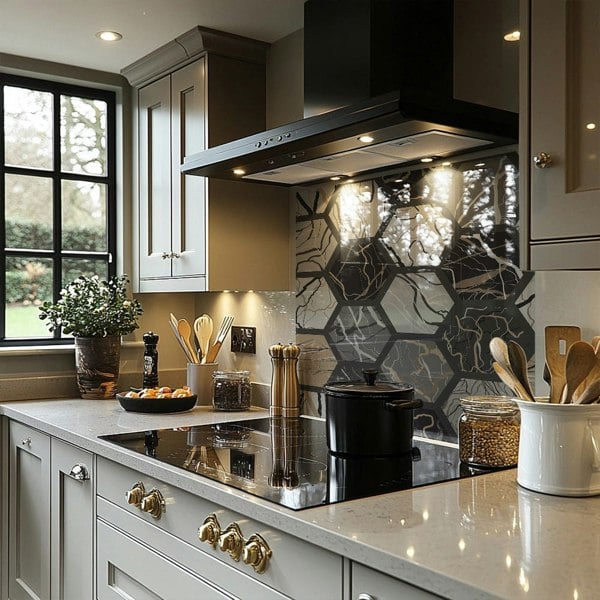 Benjamin Tate Design Hexagon Marble Splash Back
