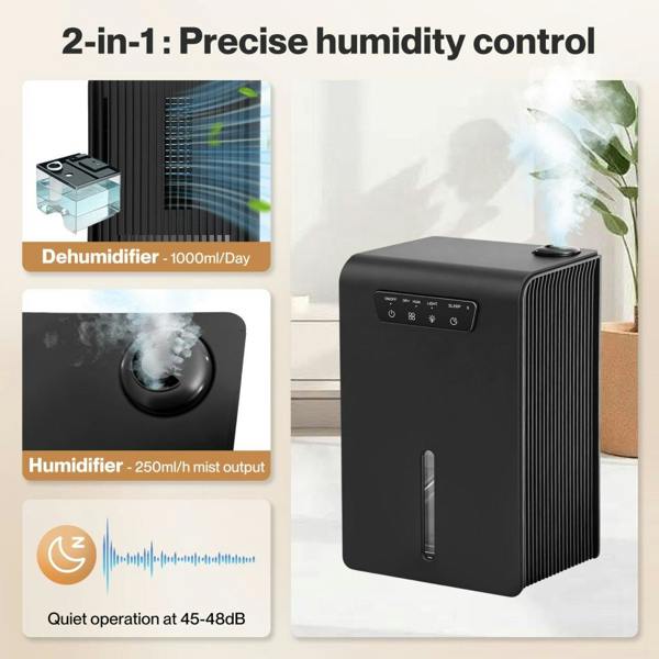 T-mech 3.2L Dehumidifier – Black with LED Light