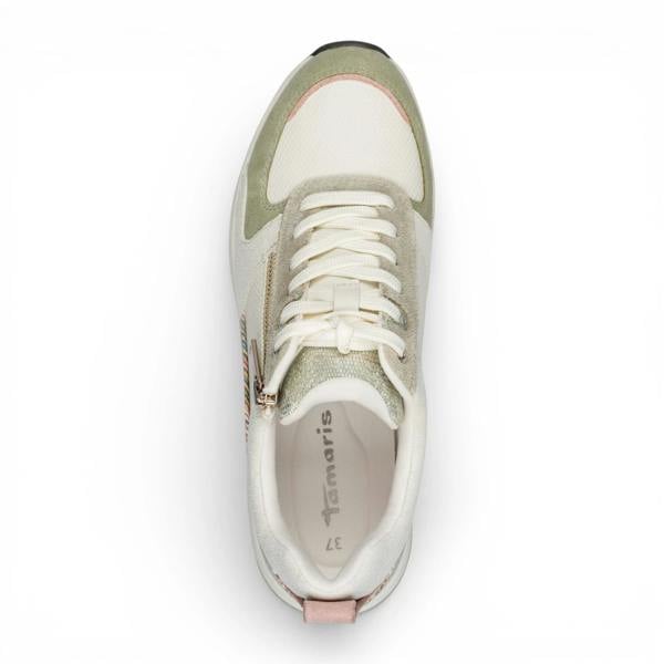 Tamaris Women's White Green Platform Zip Lace-Up Sneakers